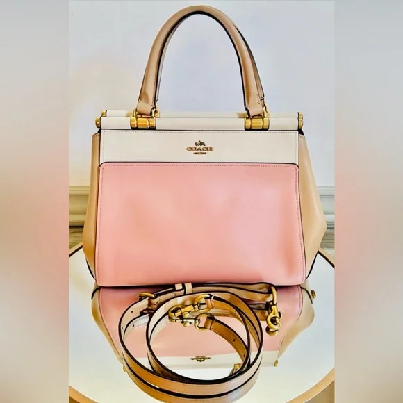 ECU Coach Grace Bag in Color Block Pink Tan White
